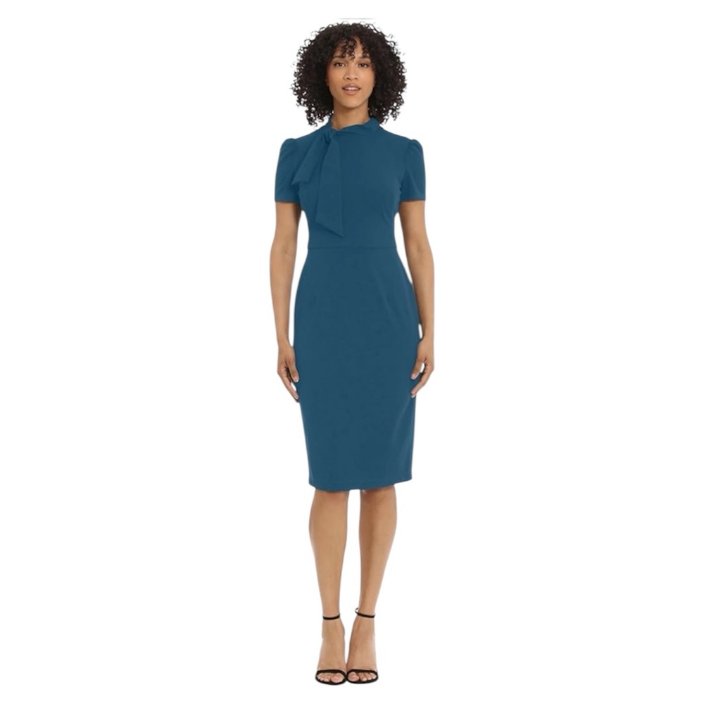 Maggy London Women's Midi Short Sleeve Sheath with Neck Tie